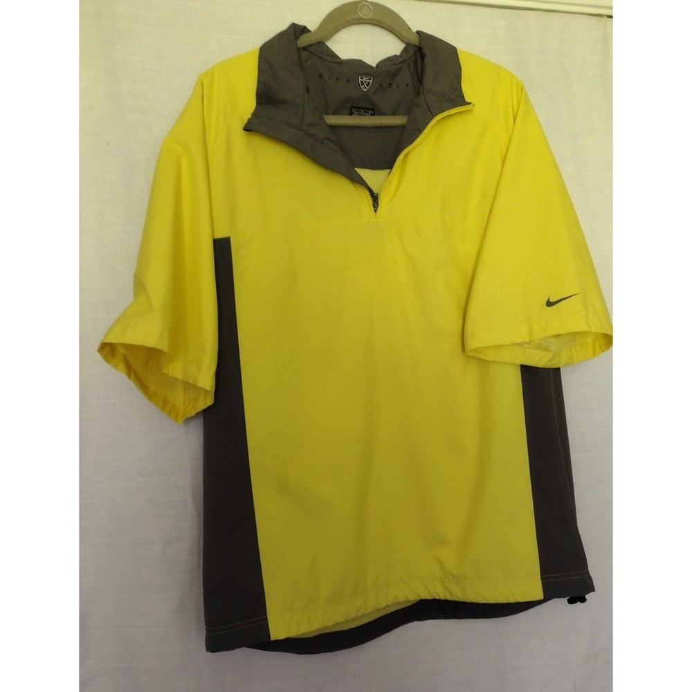Nike Storm-FIT Golf Windbreaker Men's Large Yellow Gray 1/4 Zip Short Sleeve